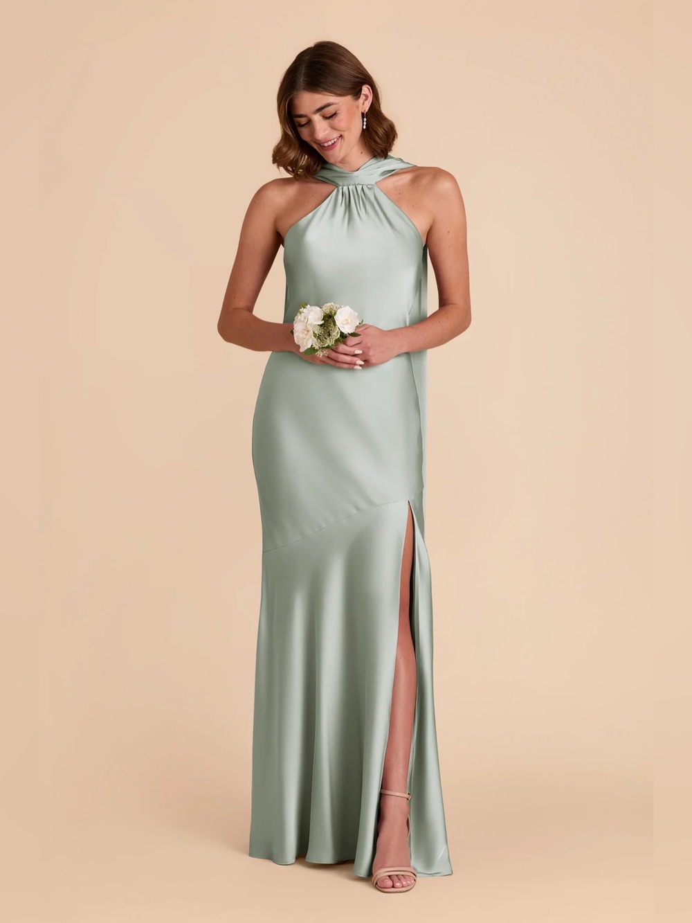 Birdy Grey Eileen Bridesmaid Dress Matte Satin Sage